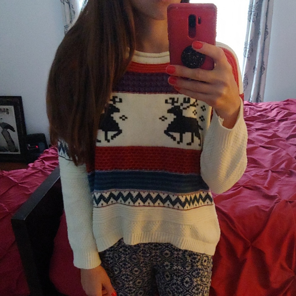Christmas reindeer sweater, scoop neck